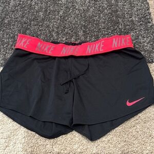 Nike Women's Athletic Shorts Black with Pink Logo
